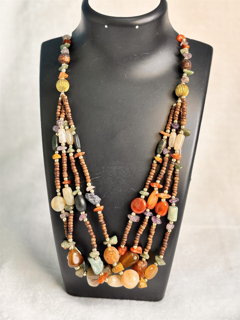 Agate Carnelian Mixed Stone Necklace (4 Strands)
