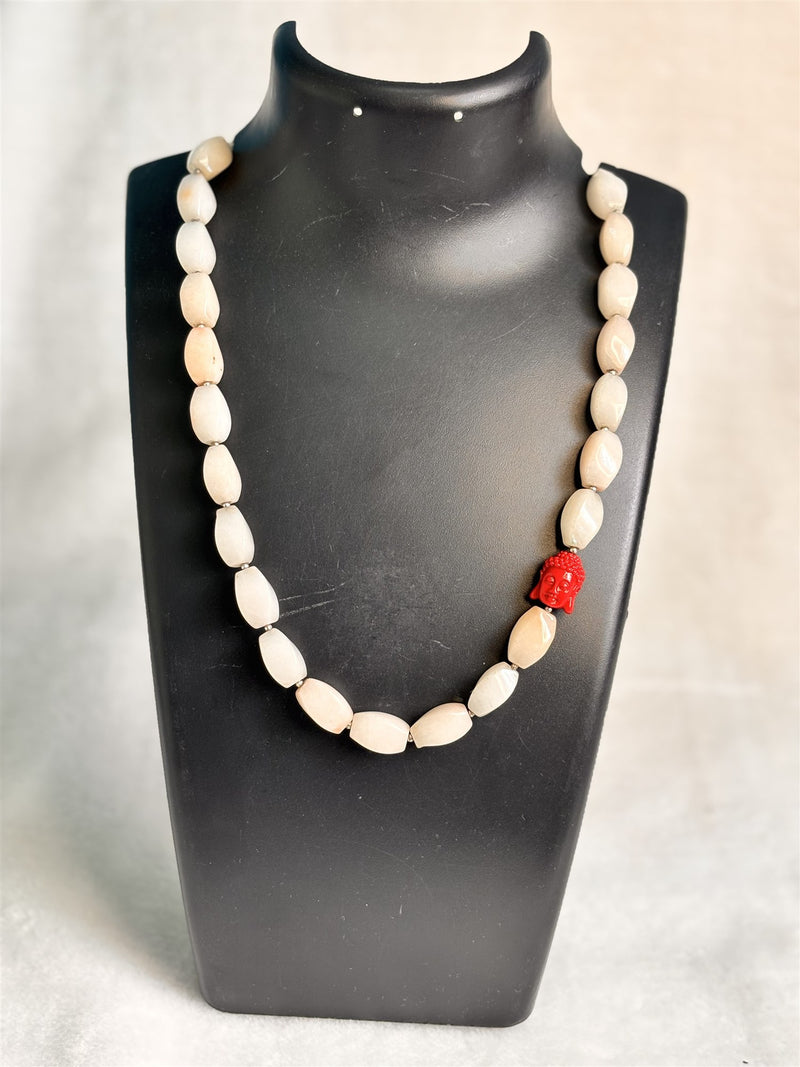 Agate Light Pink with Red Buddha Pendant Necklace