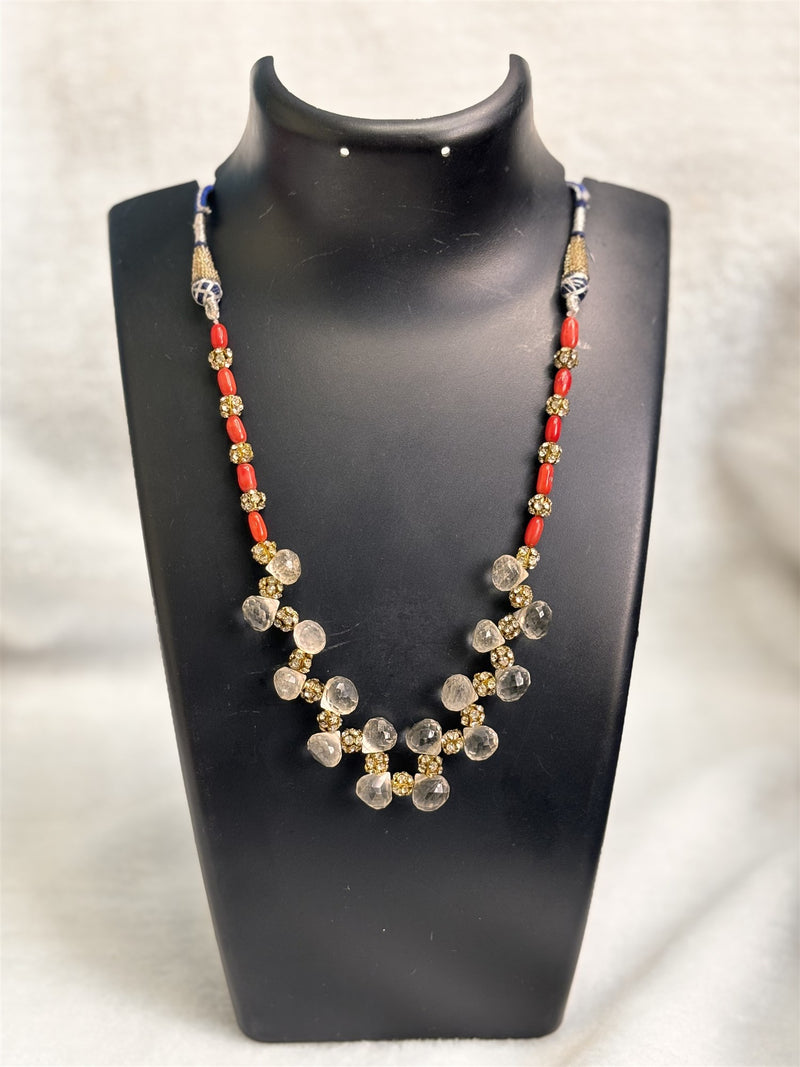 Crystal Quartz Faceted Necklace with Coral