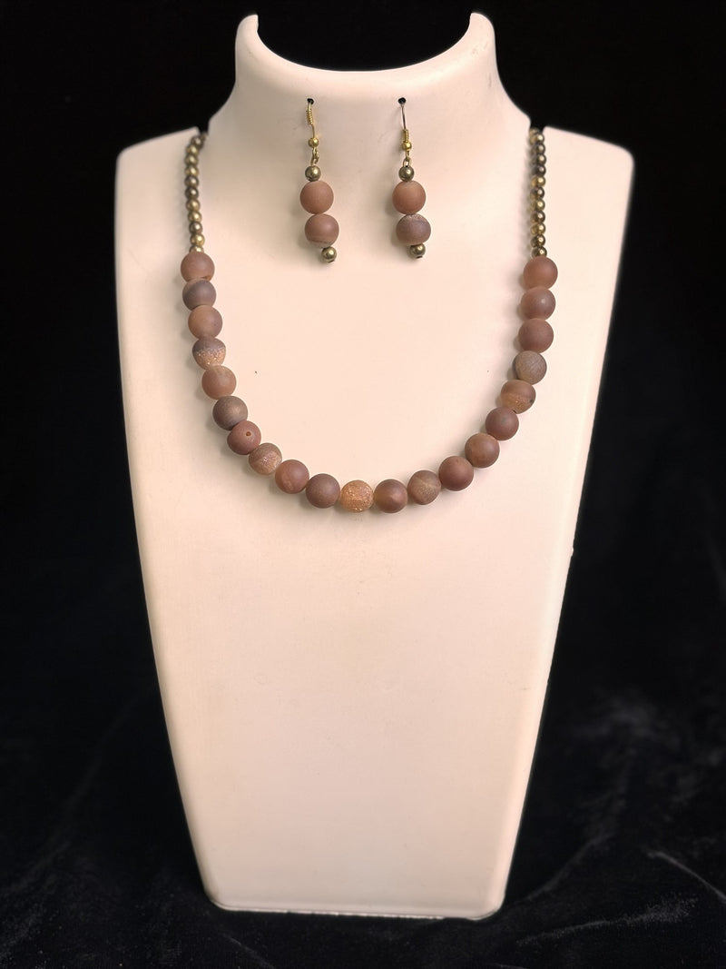 Druzy Stones Necklace with Earrings