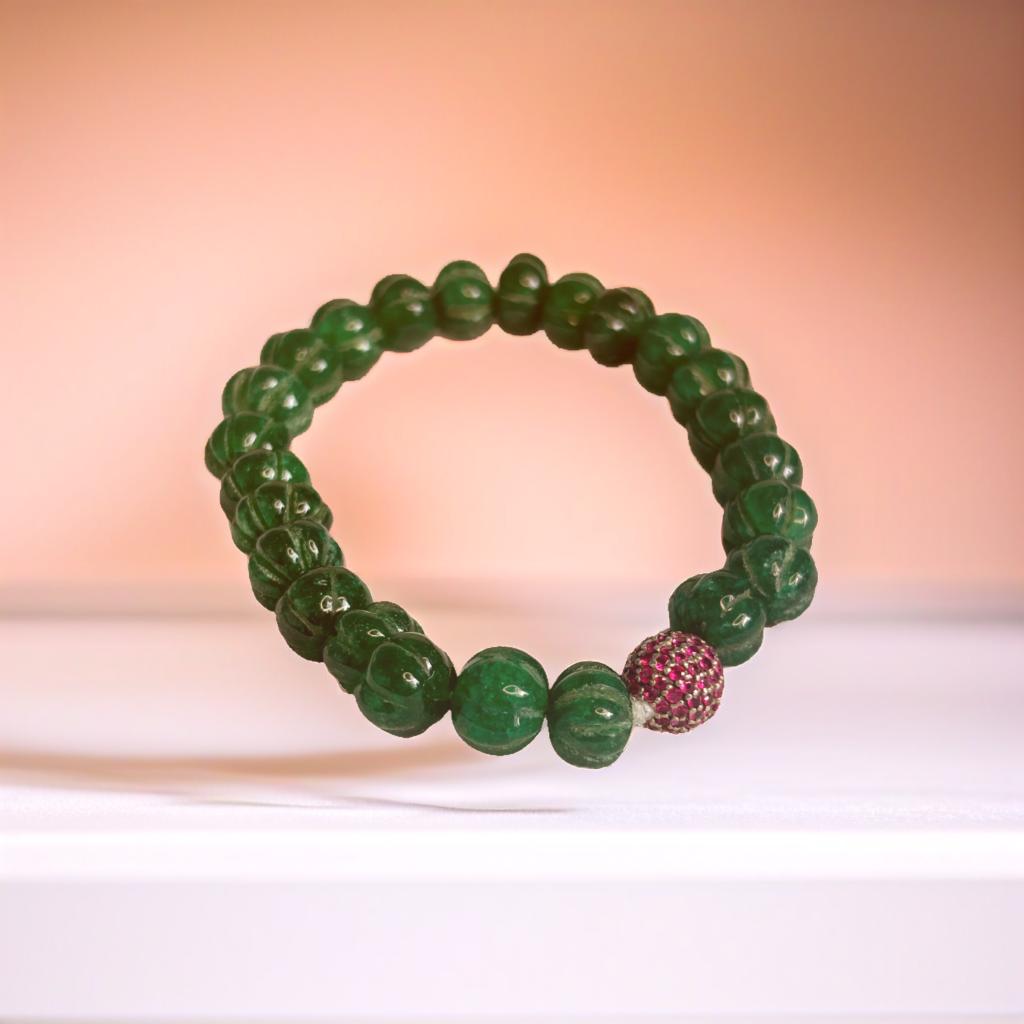 Emerald with Ruby Dust Ball Charm Bracelet