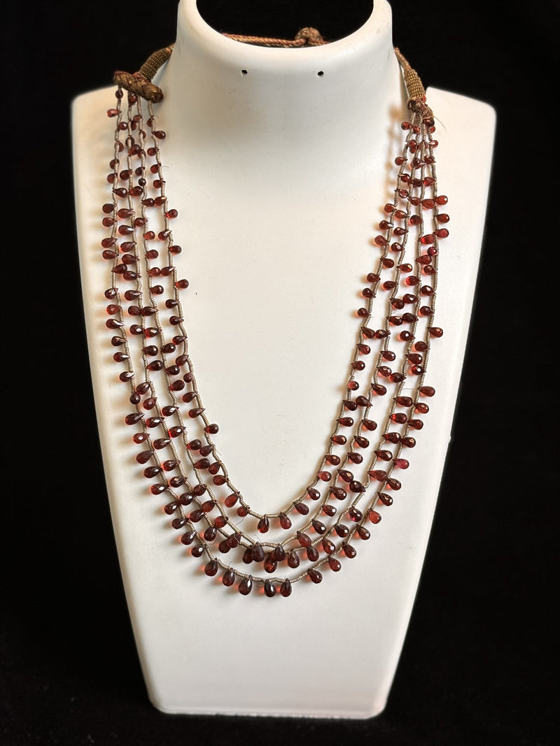 Garnet Red Tear Drop Zardosi Wire Necklace (4 Strands)