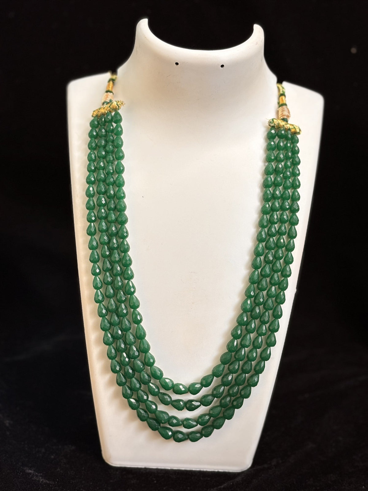 Jade faceted tear drop shape 4 strands