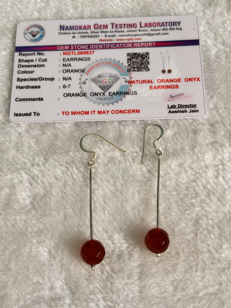 Natural Orange Onyx Drop Earrings