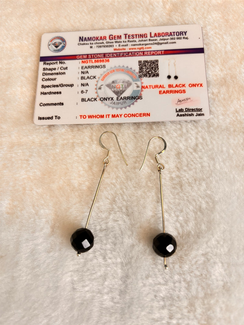 Natural Black Onyx Drop Earrings