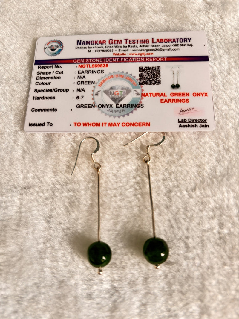 Natural Green Onyx Drop Earrings