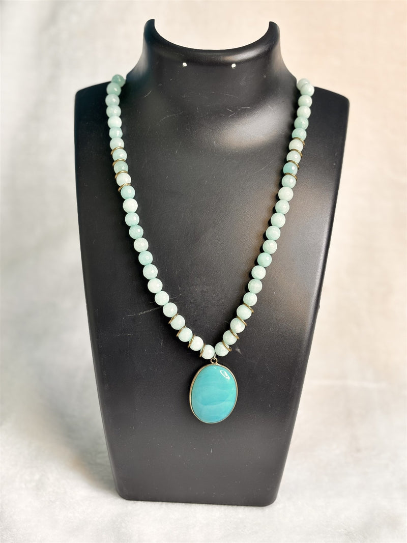 Onyx light blue beads with agate Pendanat