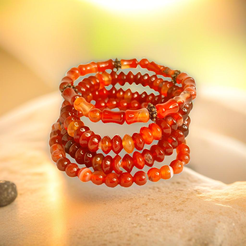 Orange Agate Stone Bracelet with Silver Spacers