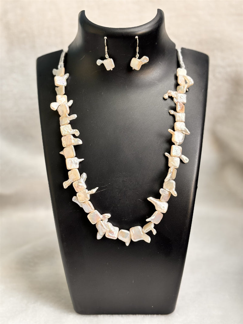 Pearl Freshwater Uneven Shape Necklace and Earrings