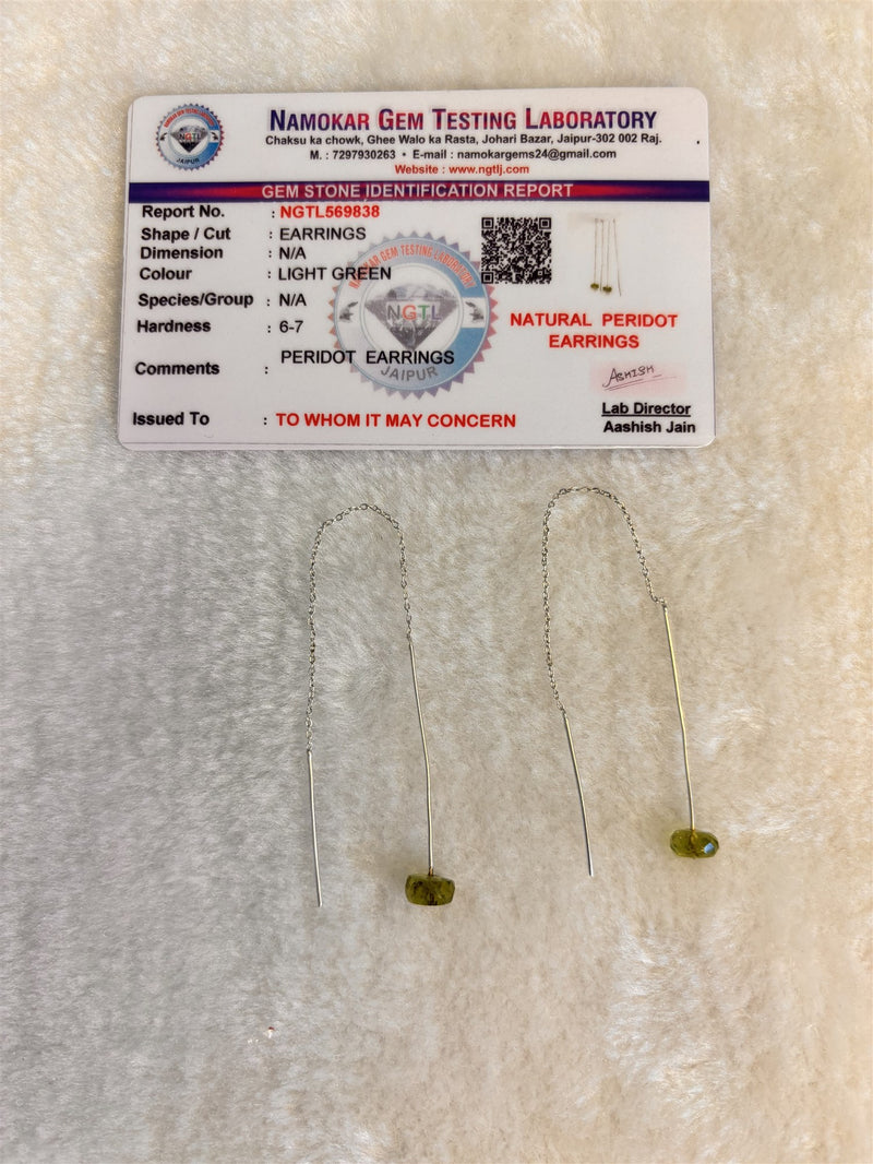 Natural Peridot Threader Earrings