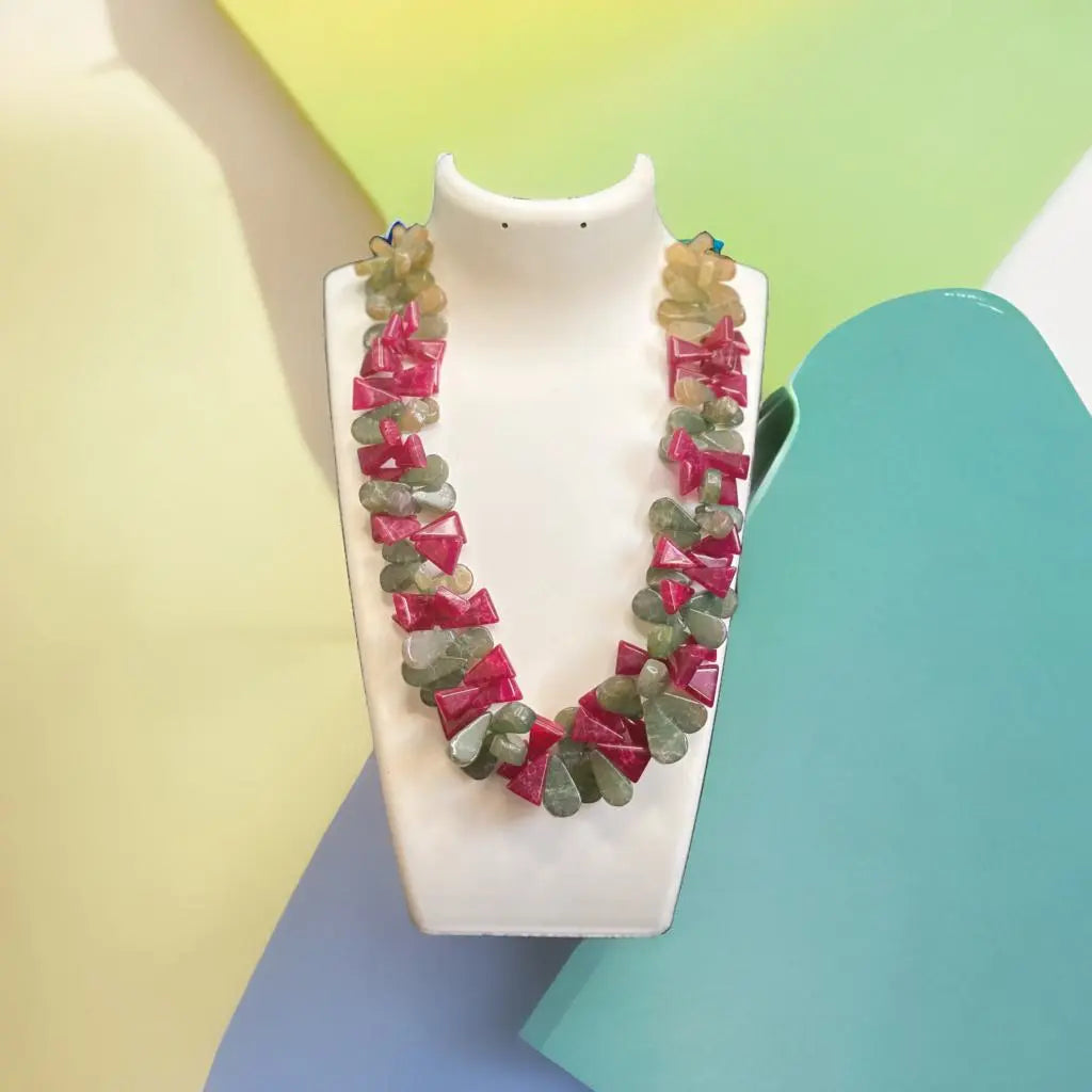 Jade Green and Pink Chips Necklace My Store