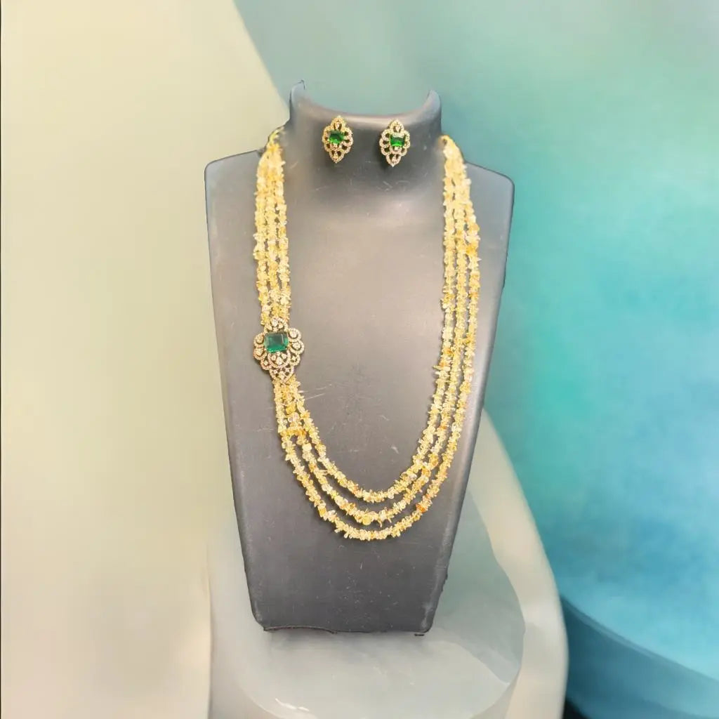 Citrine Beads & Green Aventurine Pendant & Earrings Ru Antique jewellery