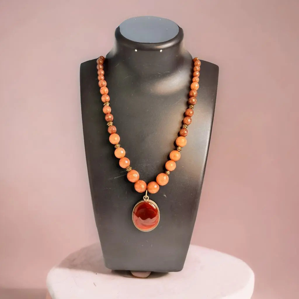 Agate Brown Beads with Agate Pendant ru