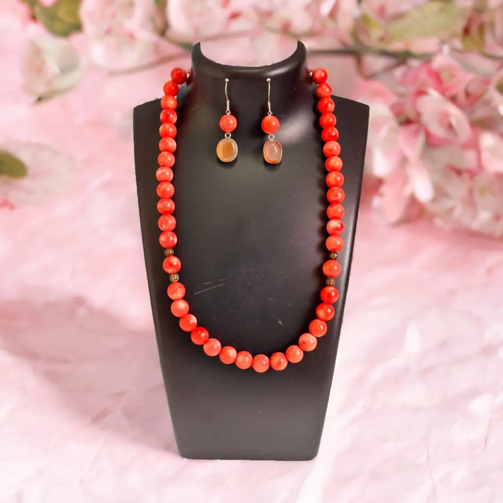 Coral Pink Australia Necklace with Earrings Ru antique store