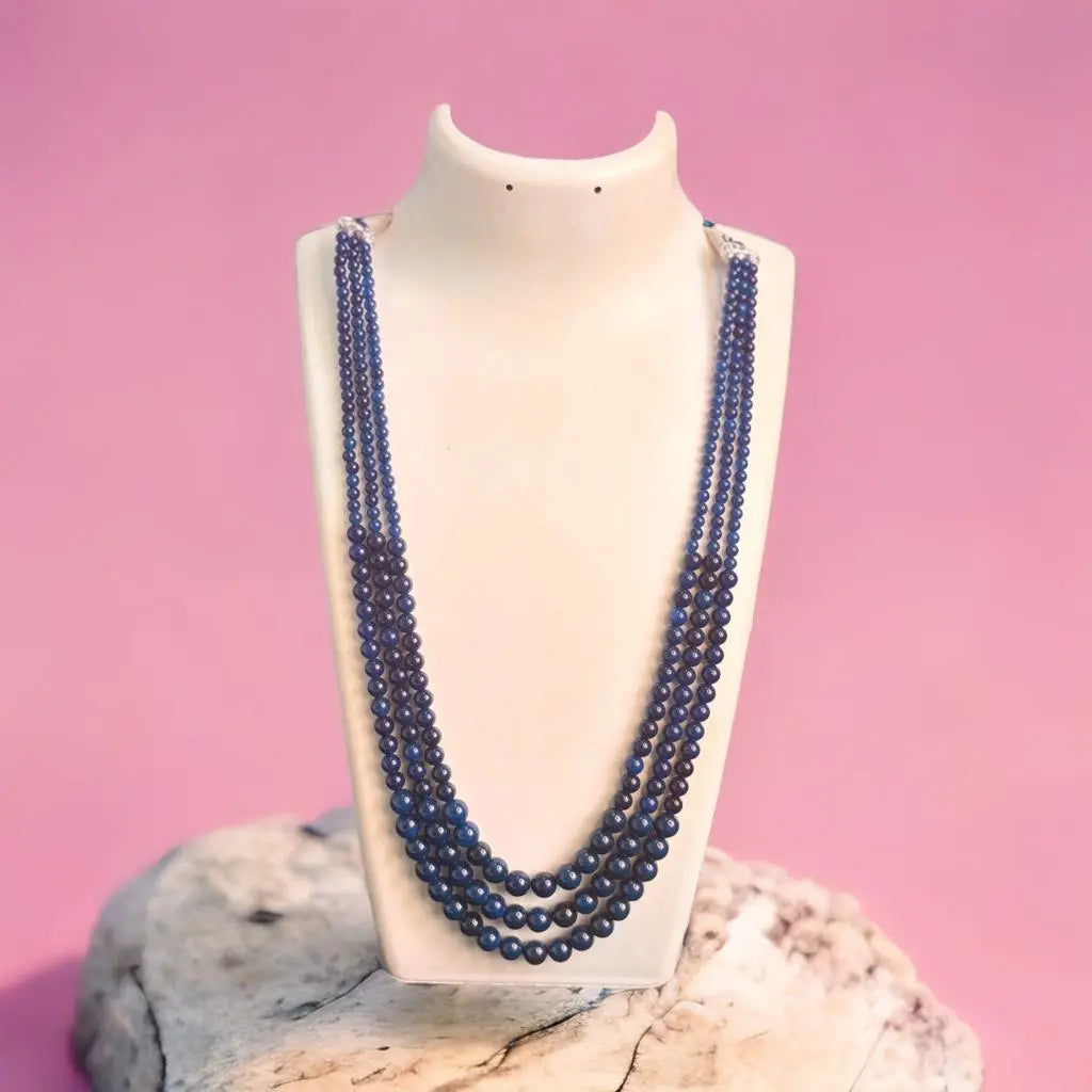 Onyx Ink Blue 3 strand Necklace Ru