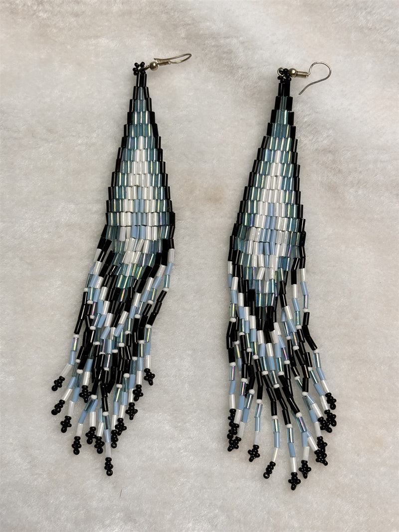 Rocaille Fringe Earrings (Iridescent Black & Blue)