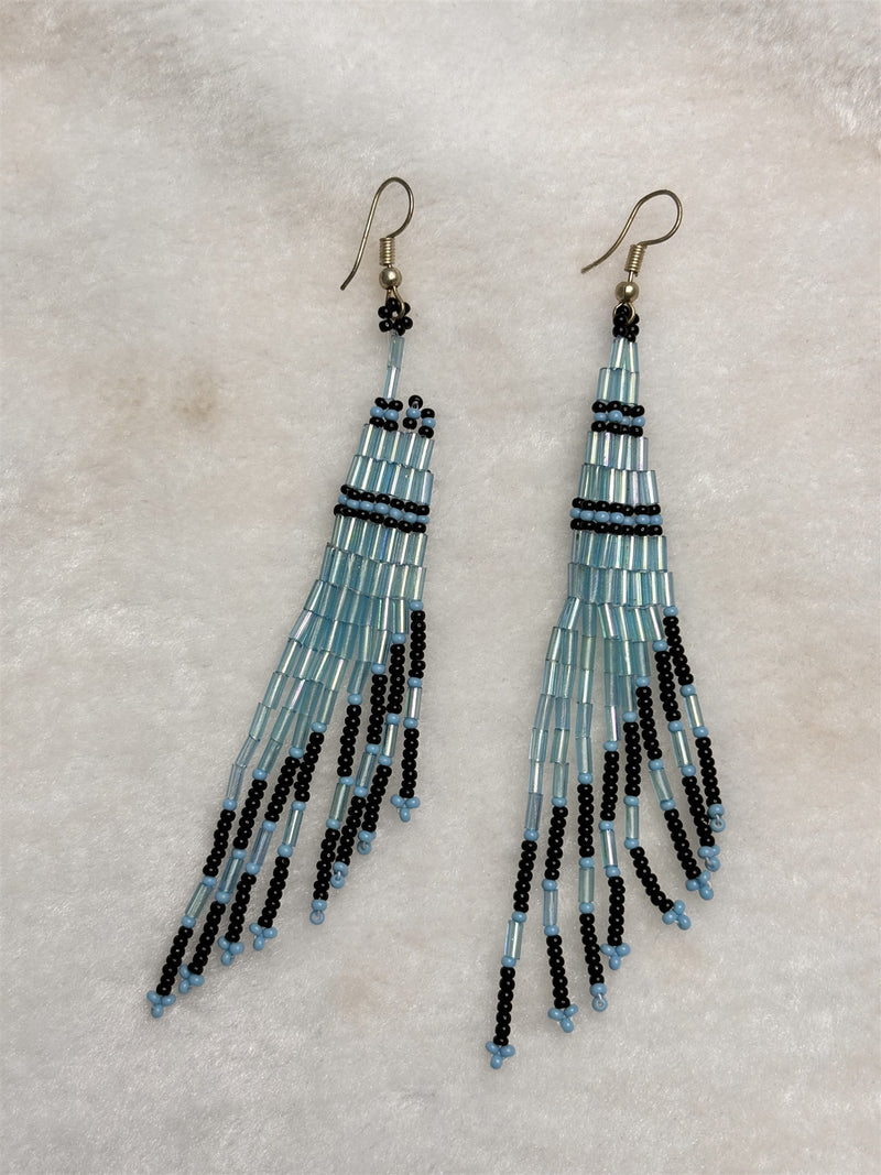 Rocaille Fringe Earrings (Iridescent Sky Blue)