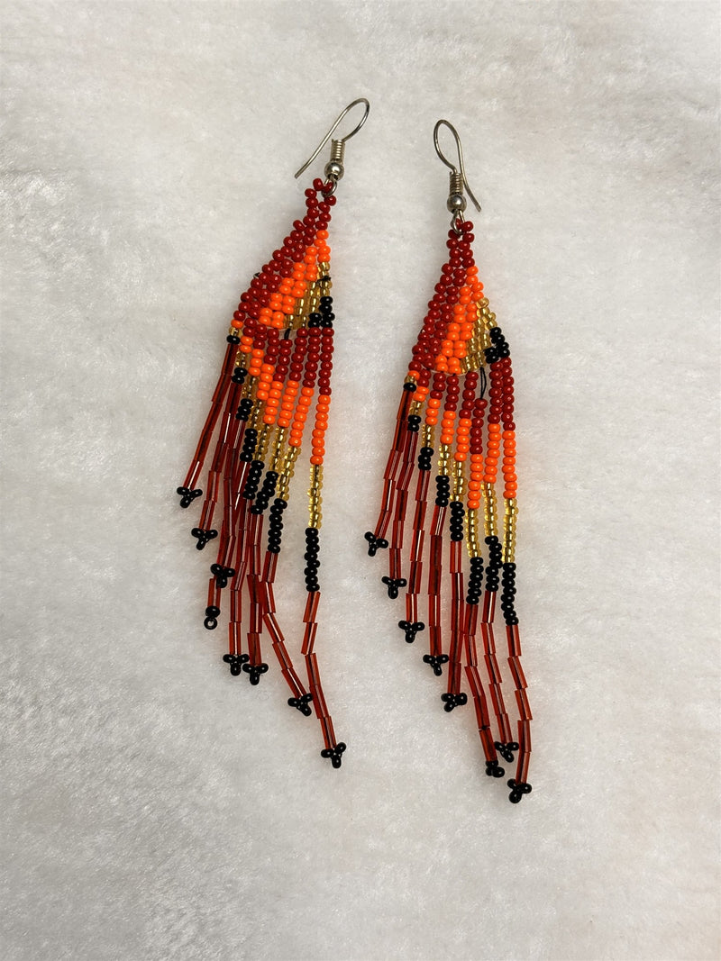 Rocaille Fringe Earrings (Maroon & Gold)