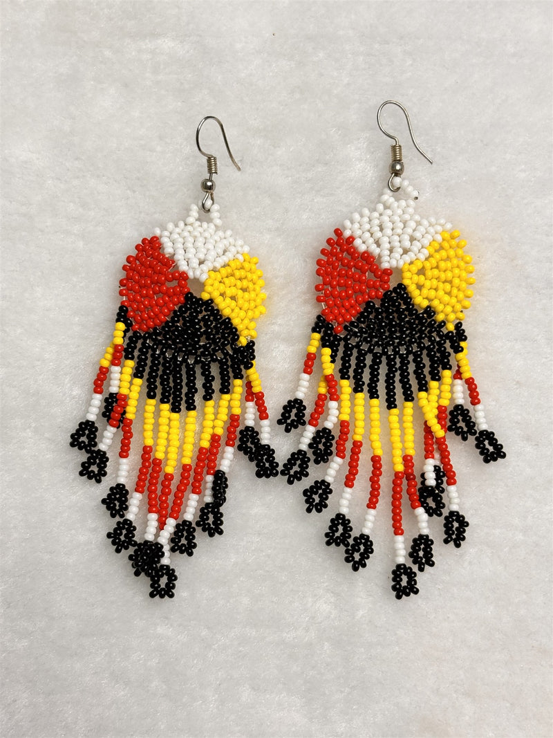 Rocaille Fringe Earrings (White & Red Sunburst)