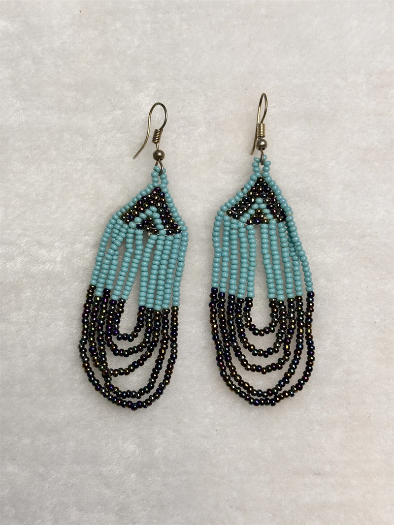 Rocaille Fringe Earrings (Turquoise & Iridescent Black)
