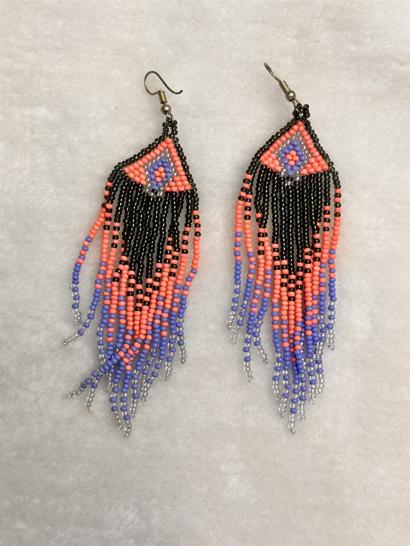 Rocaille Fringe Earrings (Coral & Lavender)