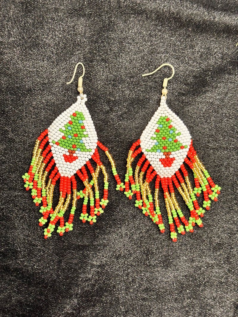 Rocaille Fringe Earrings (White Festive Tree)
