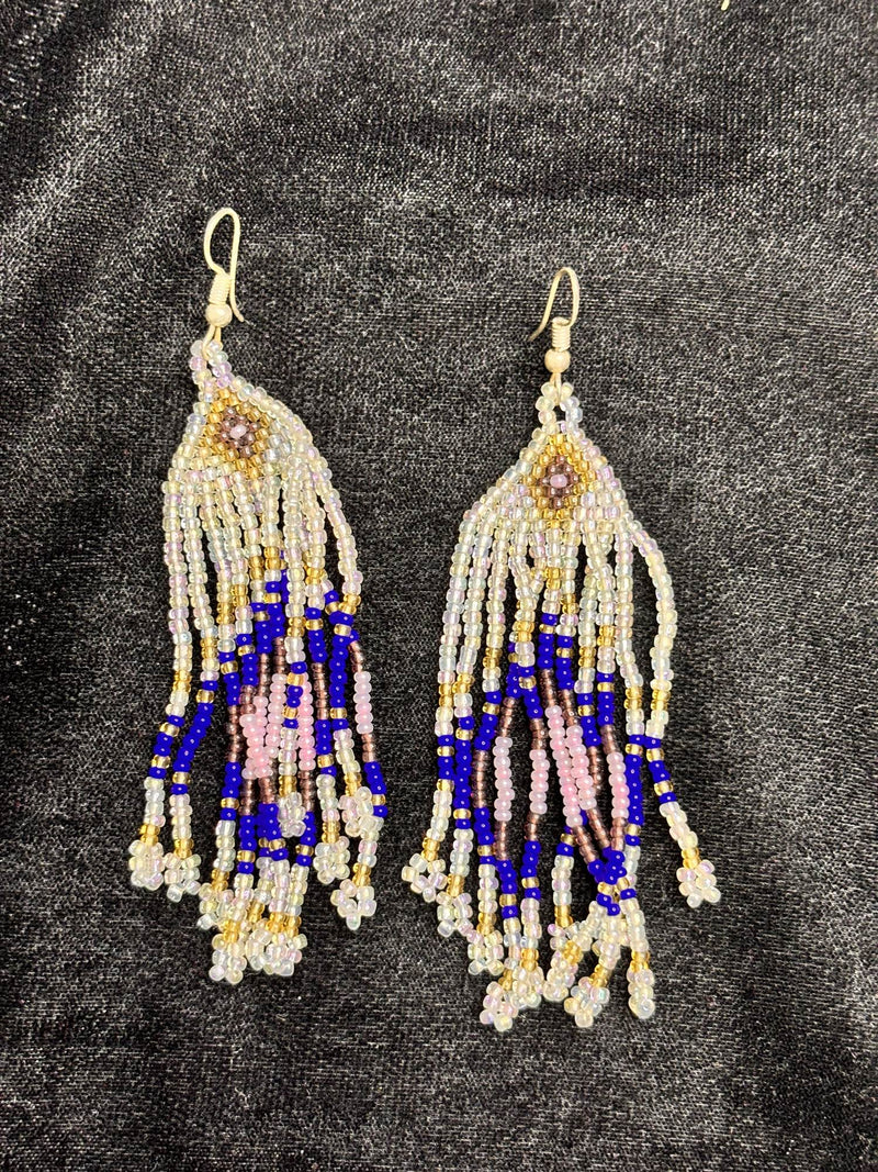 Rocaille Fringe Earrings (Pearl & Mauve)