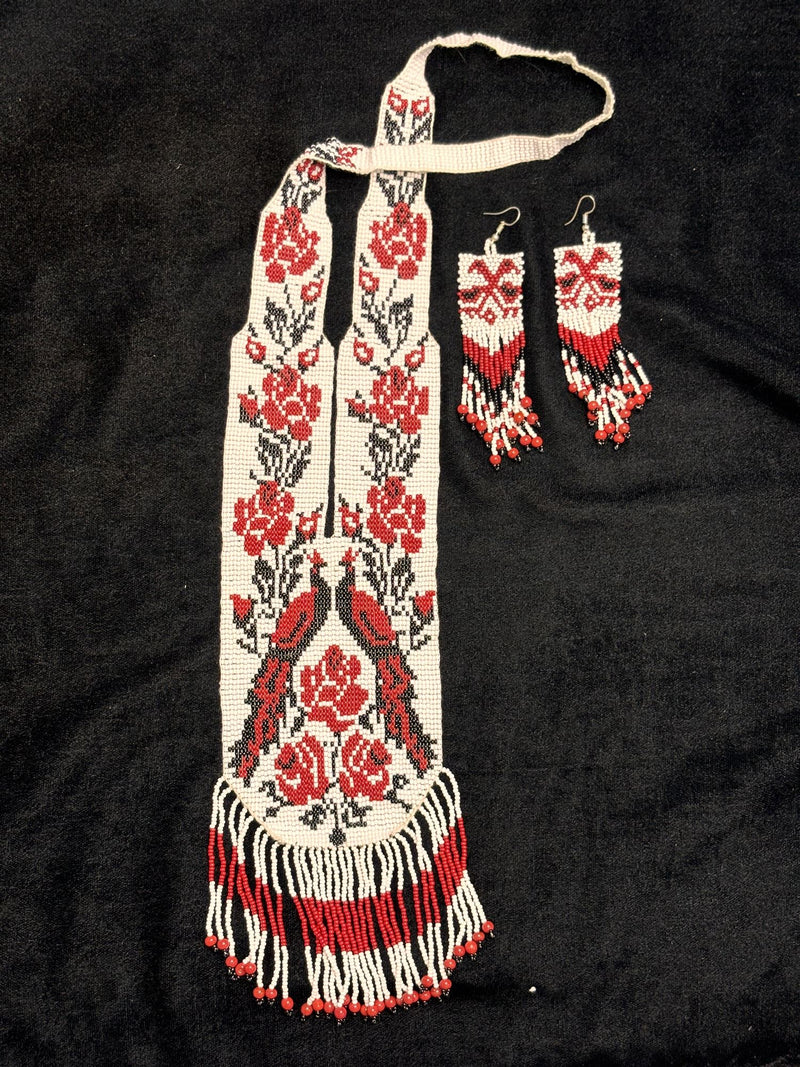 Rocaille Beaded Necklace and Earrings Set (Cream Rose)