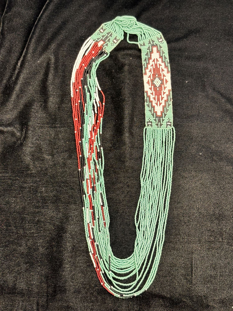 Rocaille Beaded Necklace and Earrings Set (Mint Southwestern)