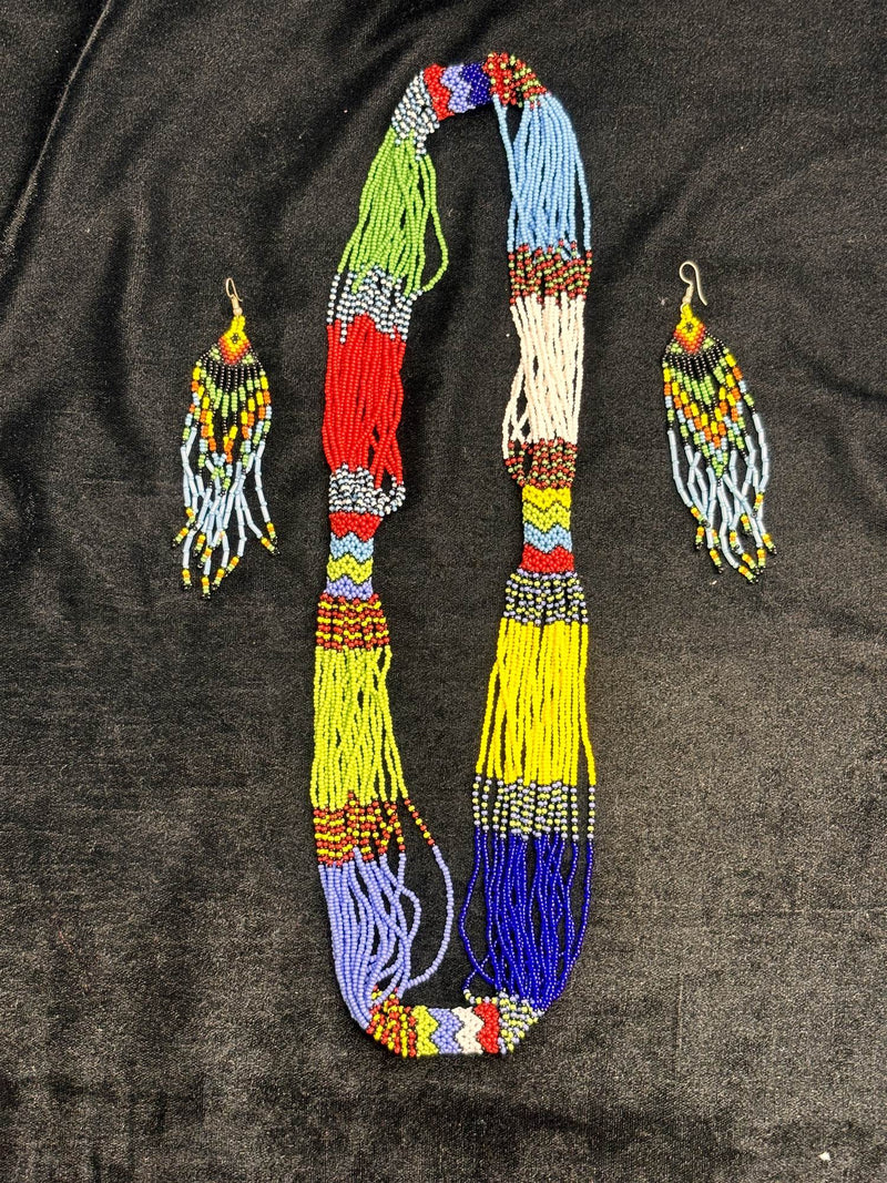 Rocaille Beaded Necklace and Earrings Set (Rainbow)