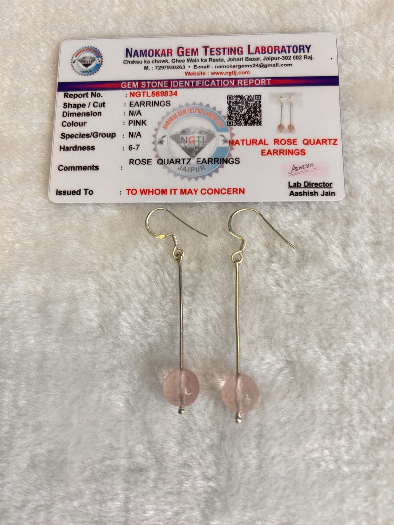 Natural Rose Quartz Drop Earrings