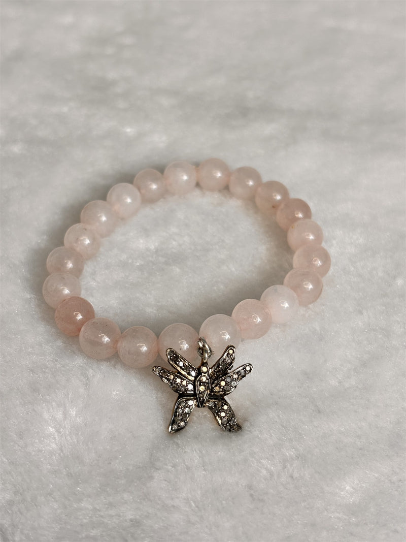 Rose Quartz Diamond Dust Butterfly Bracelet