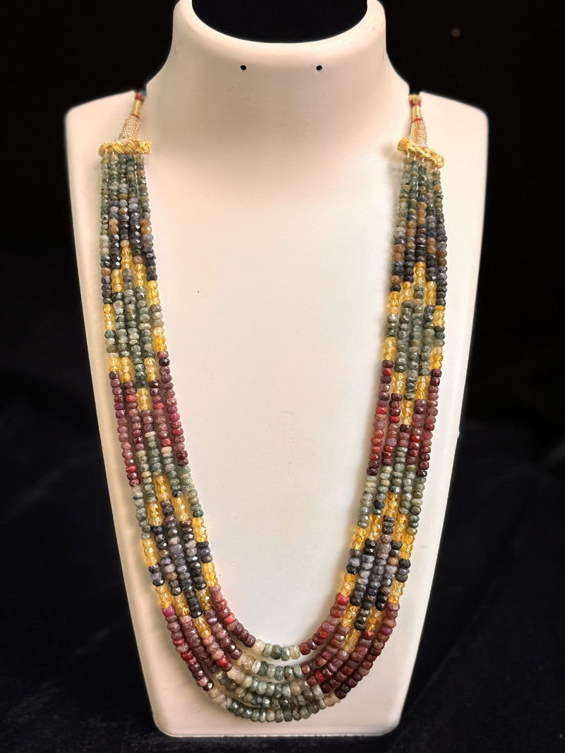 Ruby Sapphire Rough Cut Multistone Necklace (5 Strands)