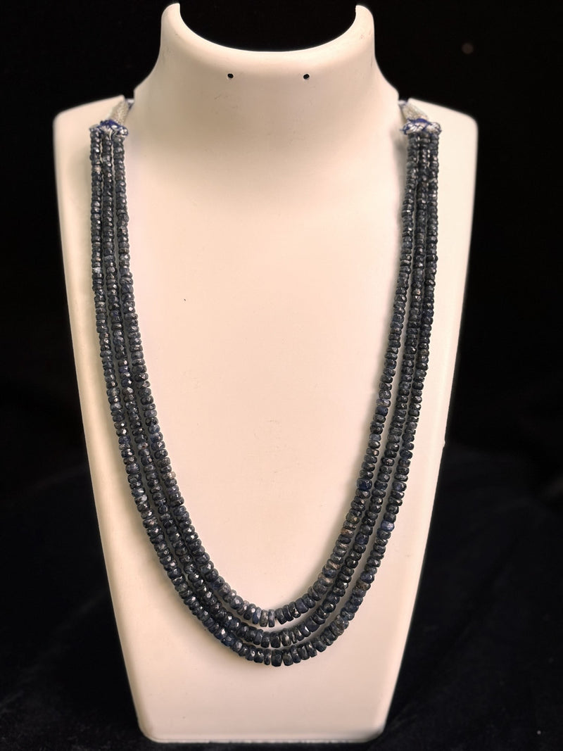 Sapphire Rough Cut Necklace (Small Beads, 3 Strands)