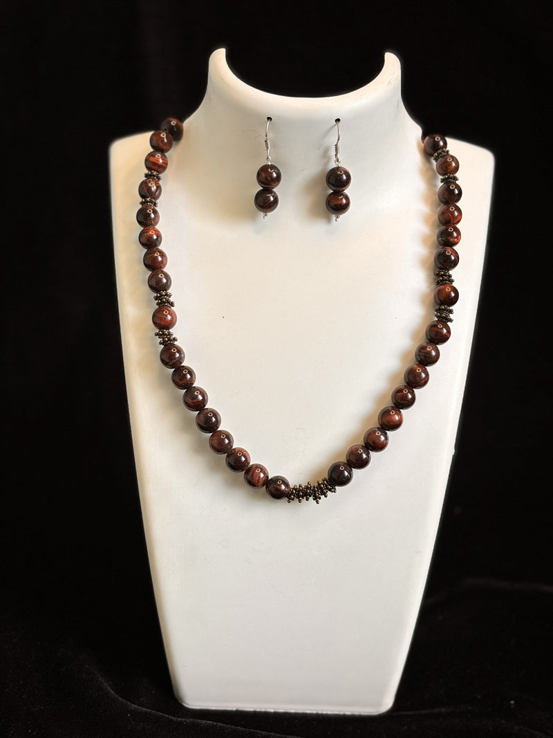 Red Tiger Eye Necklace and Earrings