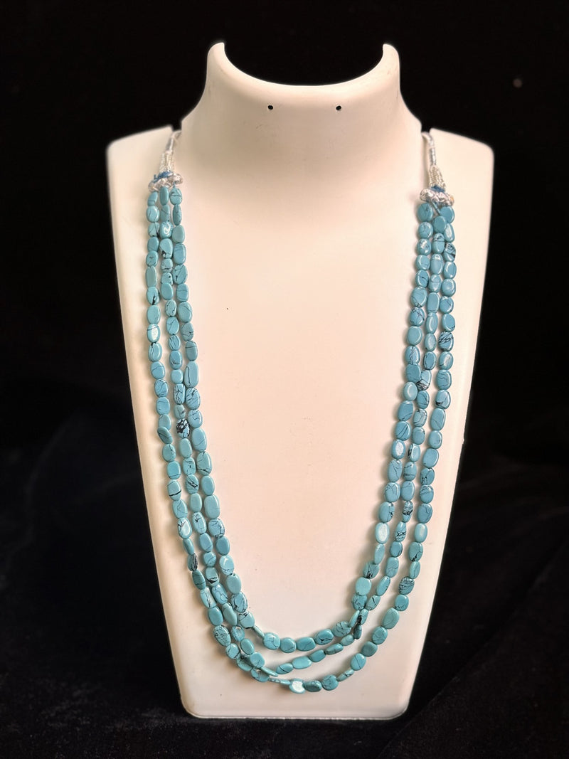 Turquoise Afghanistan Flat Beads Necklace (2 Strands)